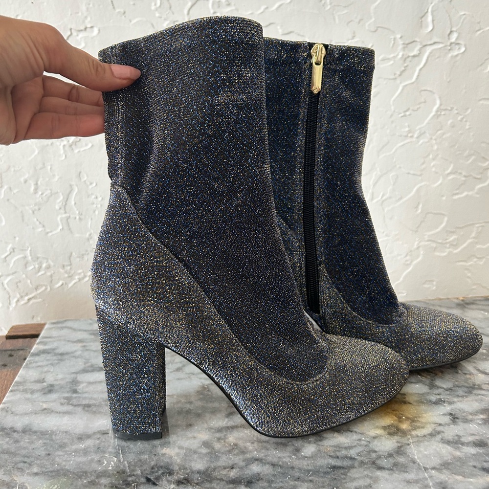Sam Edelman Boots Calexa Ankle Block Heel Sparkle Blue BNWT Size 6